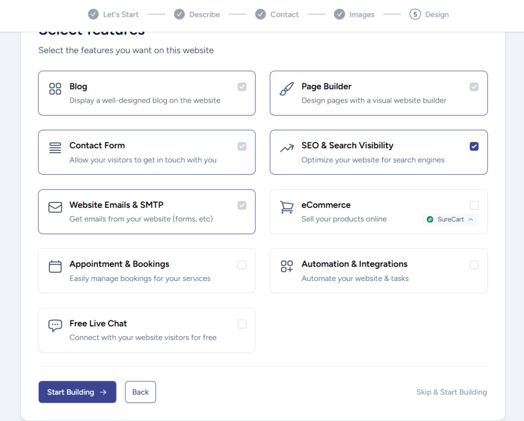 Select Features for Your Website