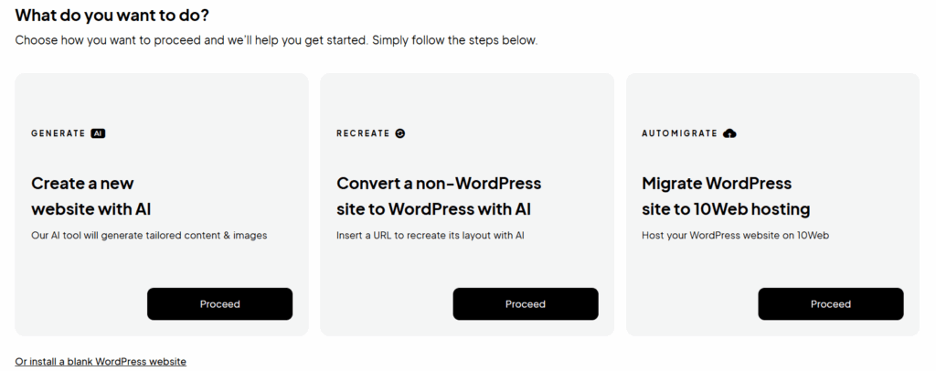 Select the Website Creation