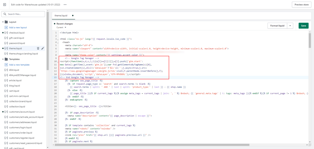 add head script in theme liquid file