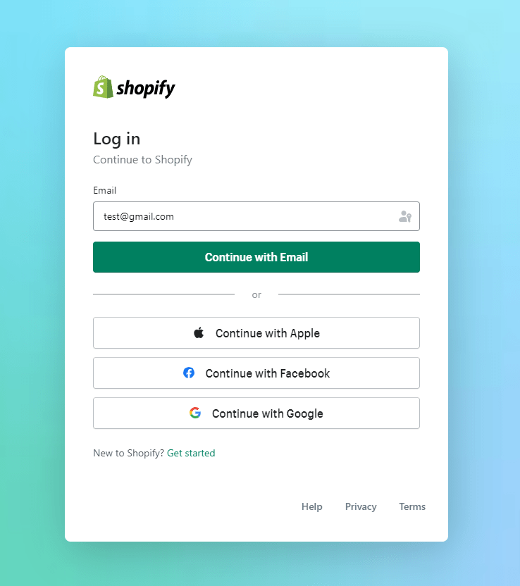 login shopify store
