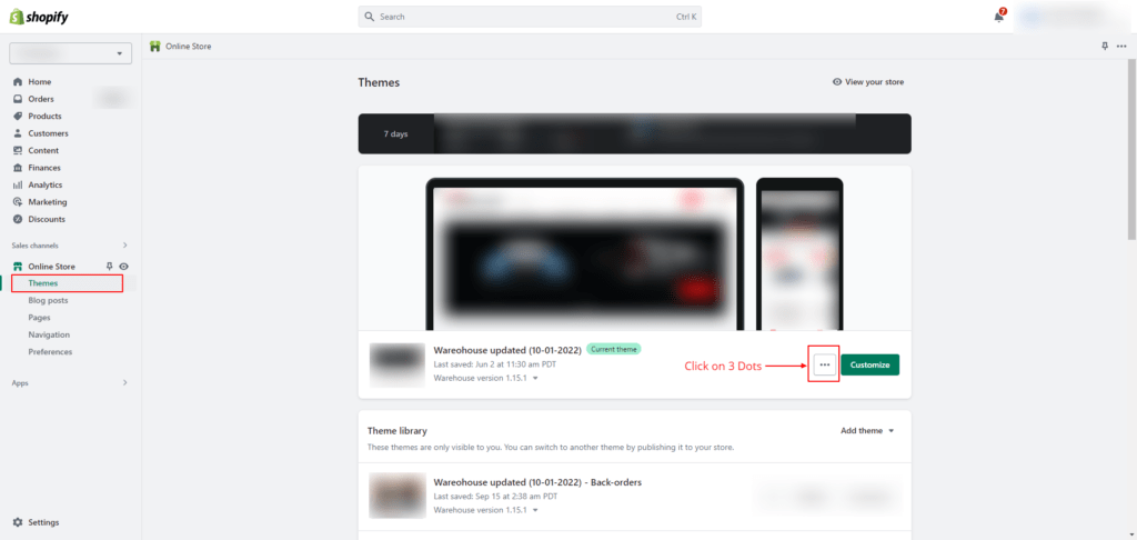 themes shopify click on 3 dots