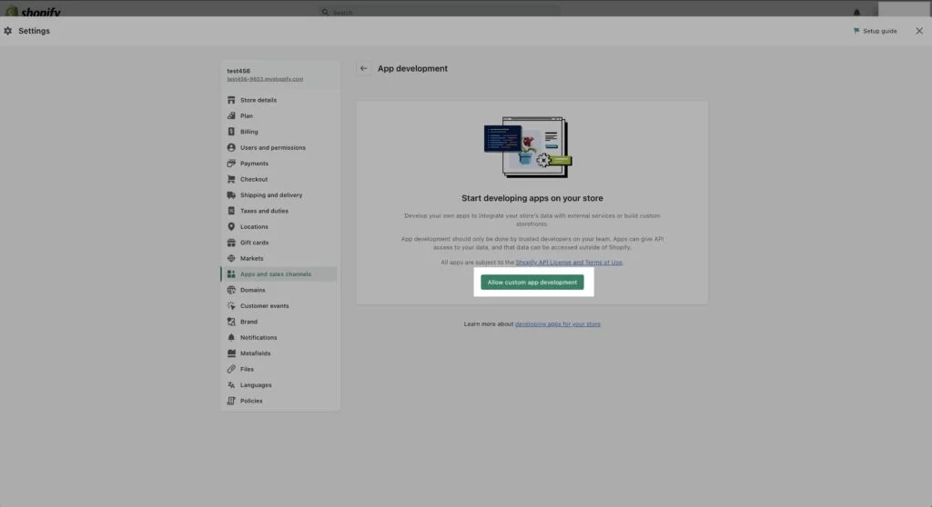 shopify admin panel