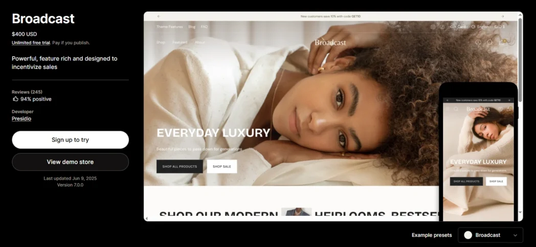 Broadcast Shopify Theme